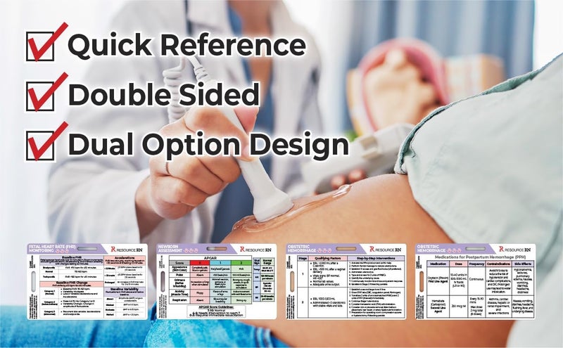 Resource RN Labor and Delivery Nurse Badge Buddy Reference Card Set – Labor and Delivery, Postpartum, Newborn Reference – Fetal Monitoring, APGAR, NRP, Hemorrhage, and Newborn Assessment - Image 3